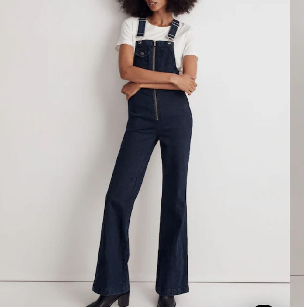 Madewell High-Rise Loose Flare Overalls in Ashlane Wash,NWT,Size 6